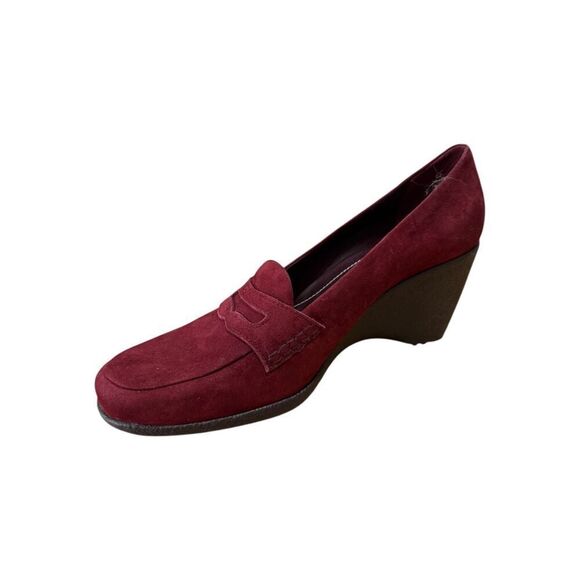 Franco Sarto - Burgundy Suede Round Toe Wedge Loafer Women's Size 10M - Picture 3 of 8